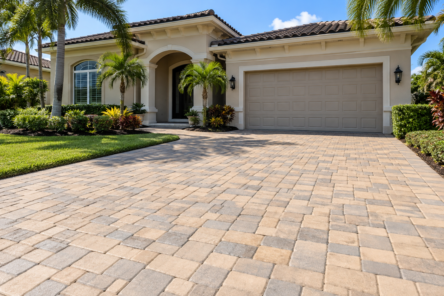 Clean paver driveway in front of a Florida home
